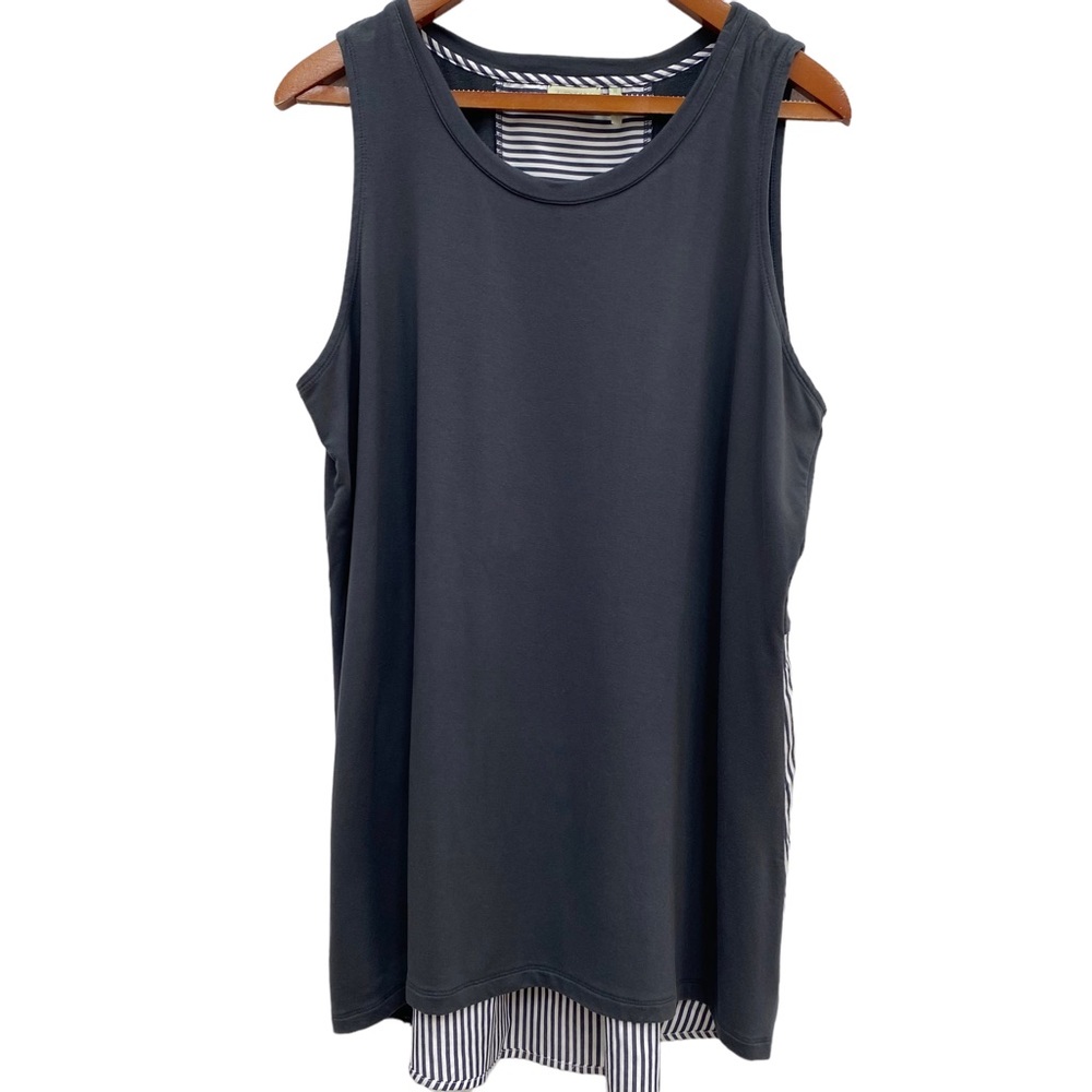 LOGO LOUNGE Navy Sleeveless Tank Tee with Navy & White Striped Back
